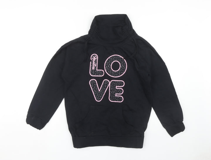Nautica Girls Black Hoodie Pullover Love Embroidered Size 10-11