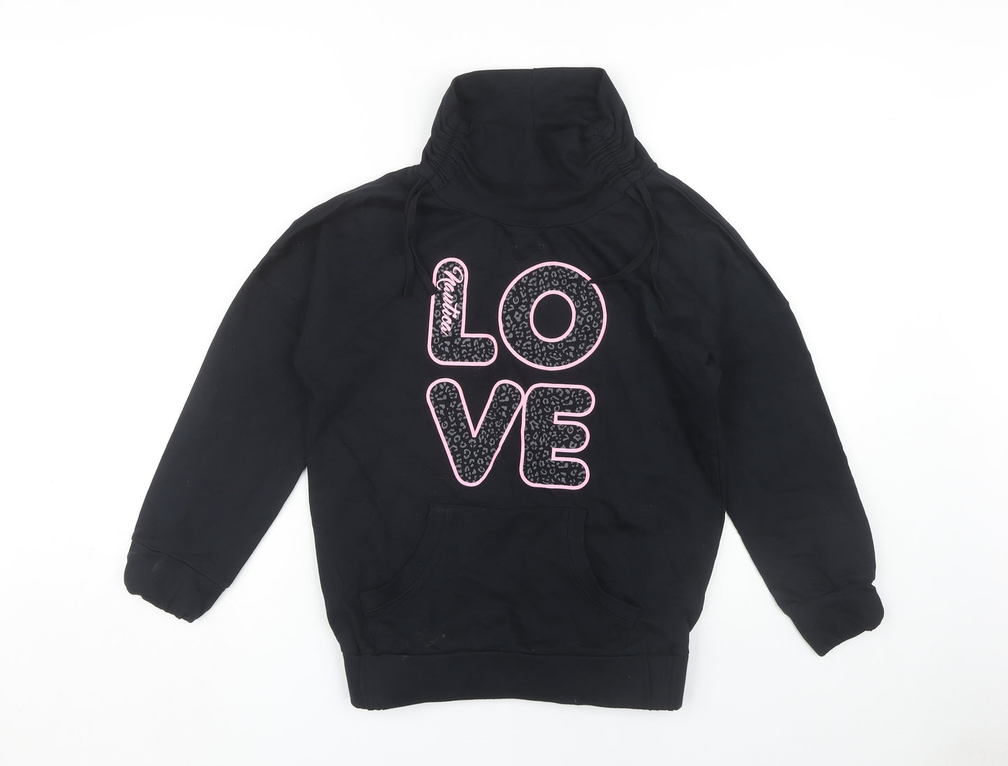 Nautica Girls Black Hoodie Pullover Love Embroidered Size 10-11