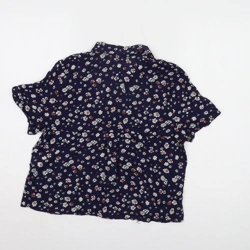 Pull & Bear Women's Blue Floral Button-Up Shirt, Size S