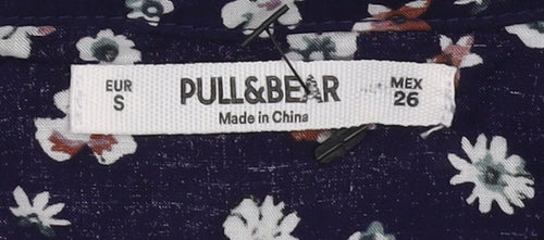 Pull & Bear Women's Blue Floral Button-Up Shirt, Size S