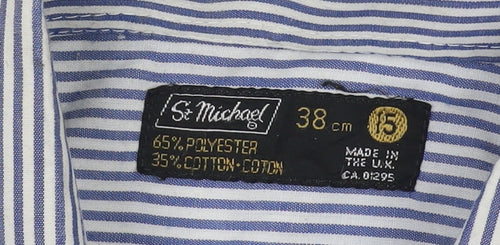 St Michael Men's Blue Striped Shirt 38