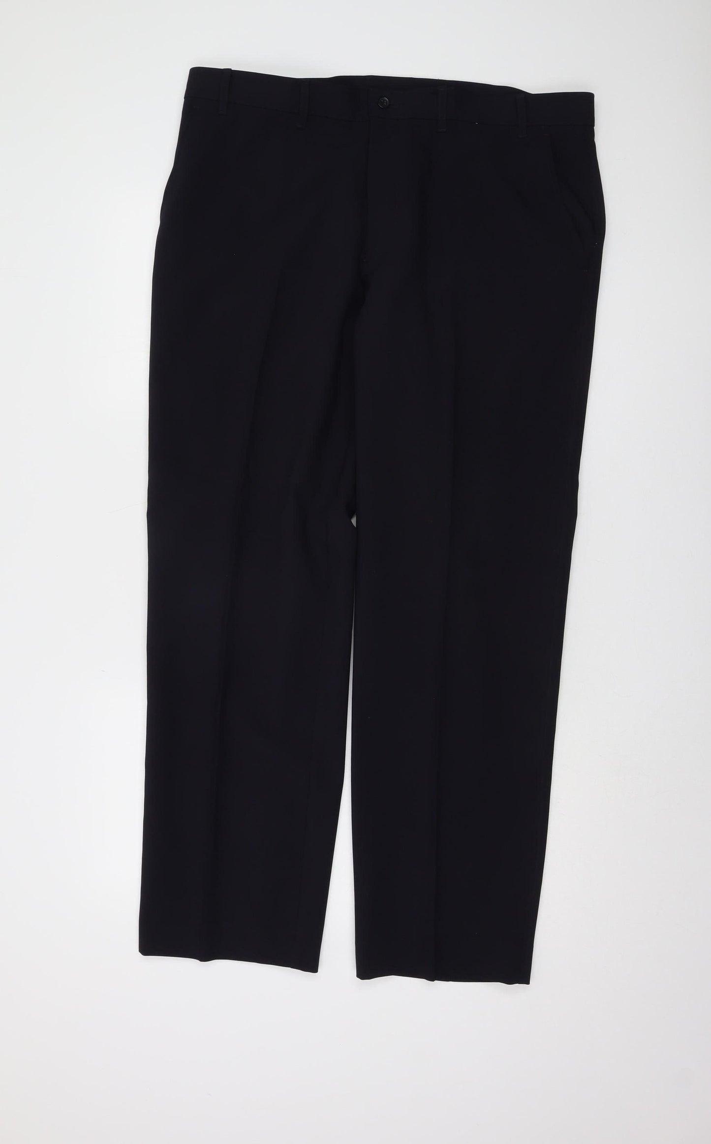 Marks and Spencer Men's Black Trousers, Size 38, Flat Front