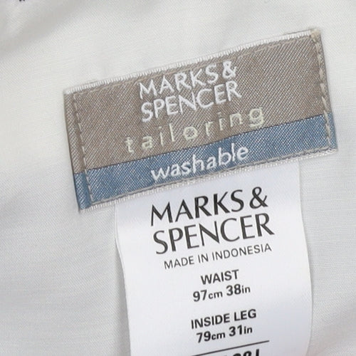 Marks and Spencer Men's Black Trousers, Size 38, Flat Front