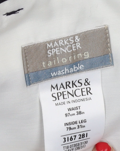 Marks and Spencer Men's Black Trousers, Size 38, Flat Front