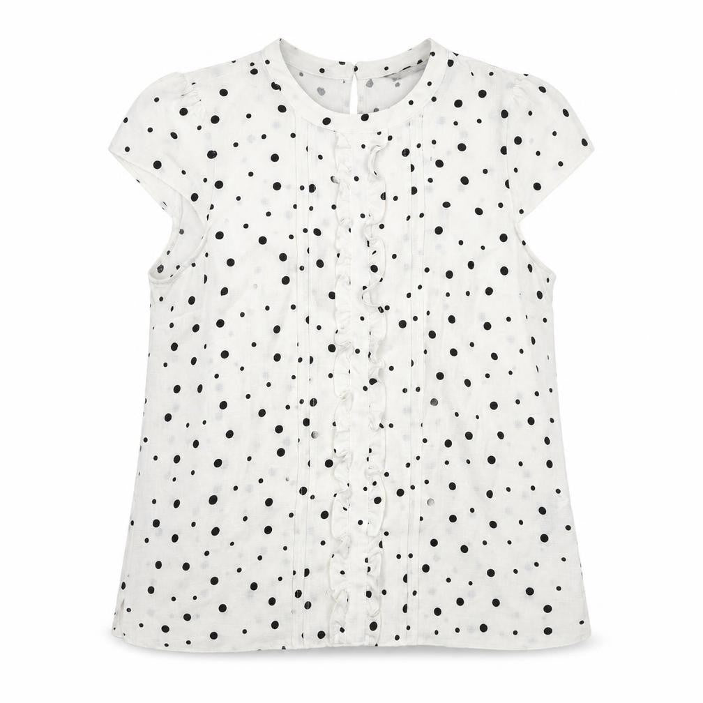 Front view of Dorothy Perkins Women's White Polka Dot Blouse, size 16
