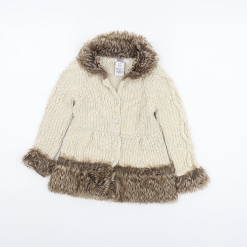 Miss Mona Mouse Girls Beige Fur Trim Cardigan 3-4 Years