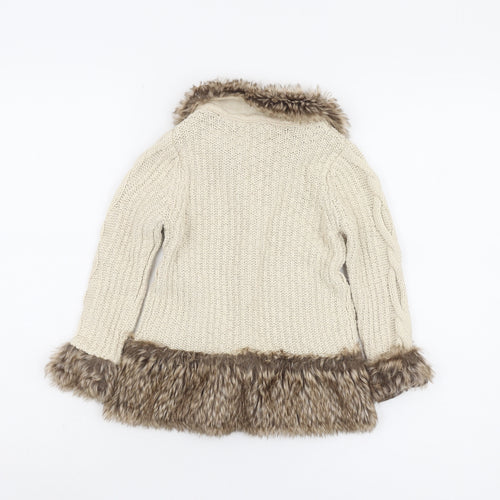 Miss Mona Mouse Girls Beige Fur Trim Cardigan 3-4 Years