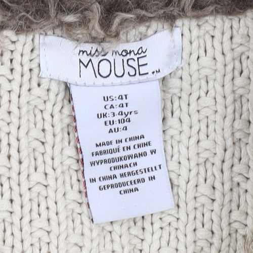 Miss Mona Mouse Girls Beige Fur Trim Cardigan 3-4 Years
