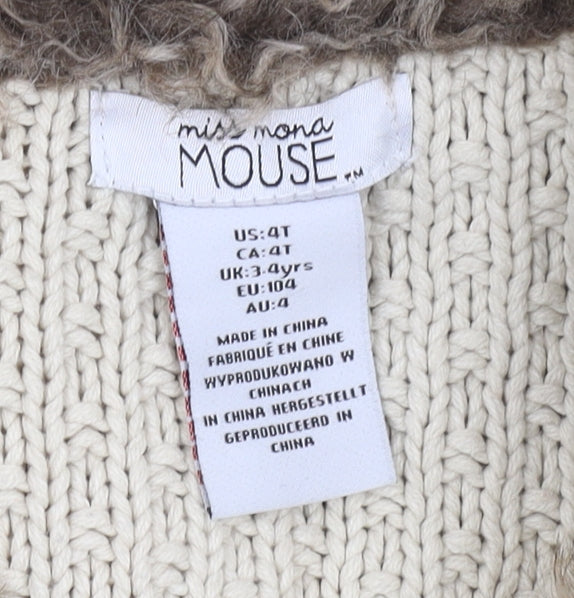 Miss Mona Mouse Girls Beige Fur Trim Cardigan 3-4 Years