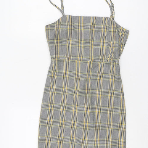 Pull&Bear Women's Grey Check Dungaree Dress - Size 8