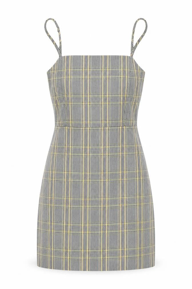 Front view of Pull&Bear Women's Grey Check Dungaree Dress -, size 8