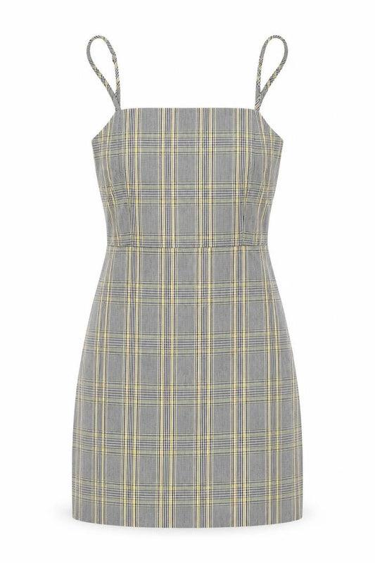 Front view of Pull&Bear Women's Grey Check Dungaree Dress -, size 8