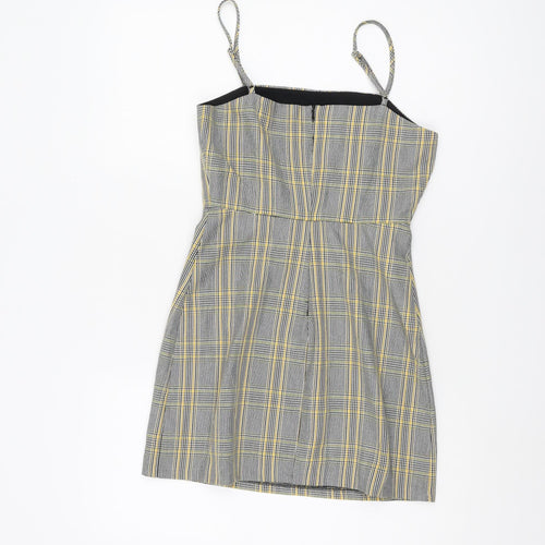 Pull&Bear Women's Grey Check Dungaree Dress - Size 8