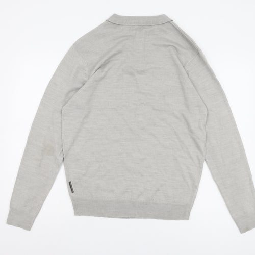 French Connection Men's Grey Collared Pullover Jumper