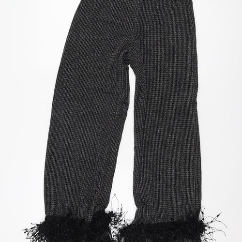 Boohoo Women's Black Wide-Leg Trousers with Fringe