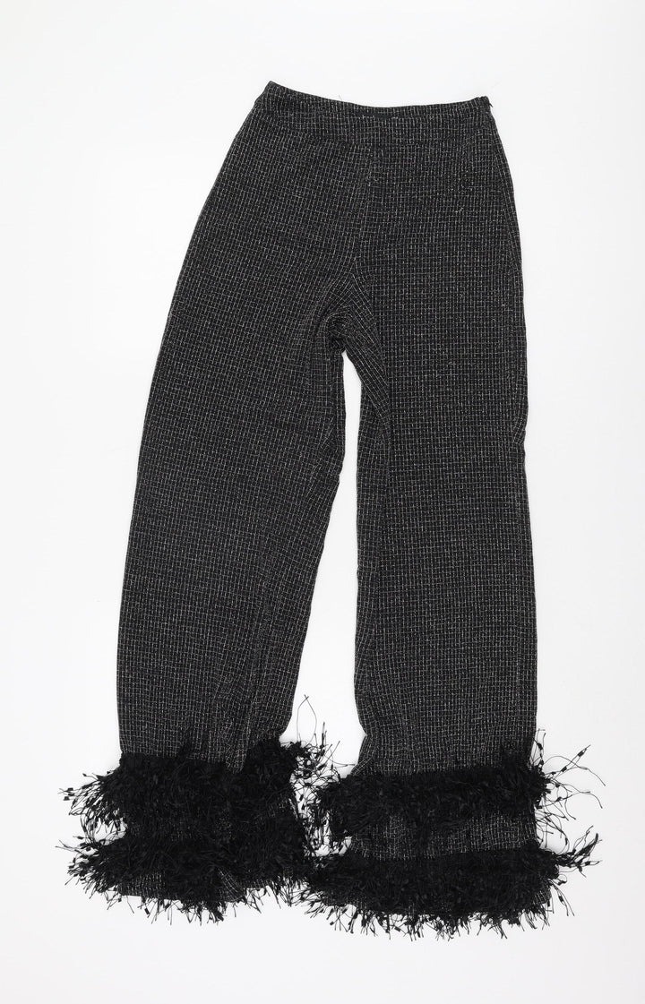 Boohoo Women's Black Wide-Leg Trousers with Fringe