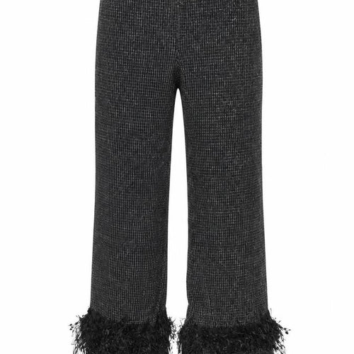 Boohoo Women's Black Wide-Leg Trousers with Fringe