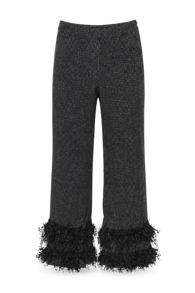 Boohoo Women's Black Wide-Leg Trousers with Fringe