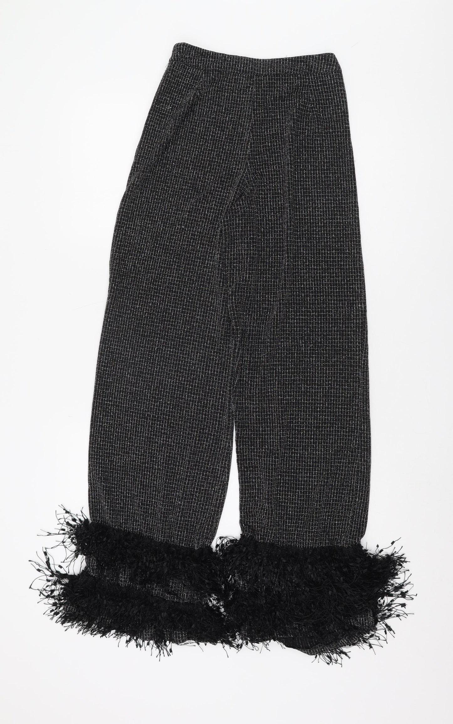 Boohoo Women's Black Wide-Leg Trousers with Fringe