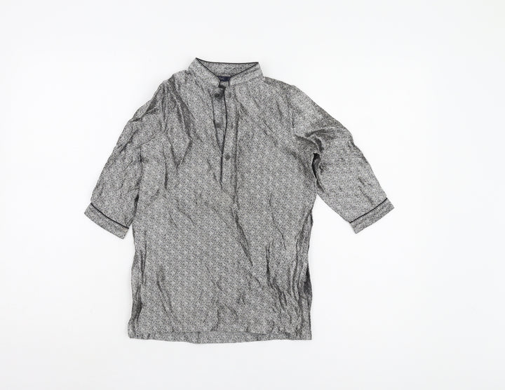 Next Girls Grey Geometric Blouse - 2-3 Years, Button Accents