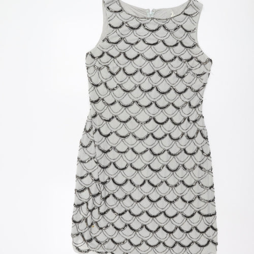 Monsoon Grey Sequin Sheath Dress UK 12 Women's Party