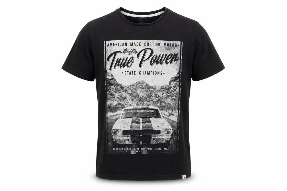 Front view of STH Shore Men's Black Car Graphic T-Shirt, size L