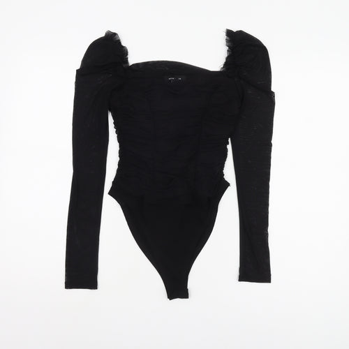 New Look Black Puff Sleeve Bodysuit, Size 10 Women