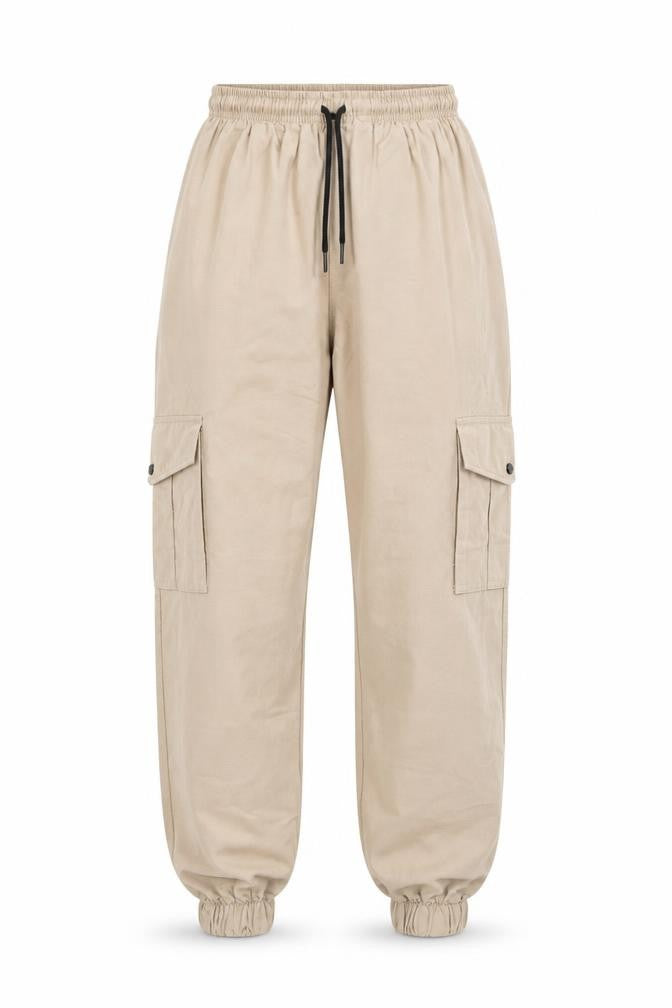 Front view of Rising Women's Beige Cargo Trousers, size 6, Cotton