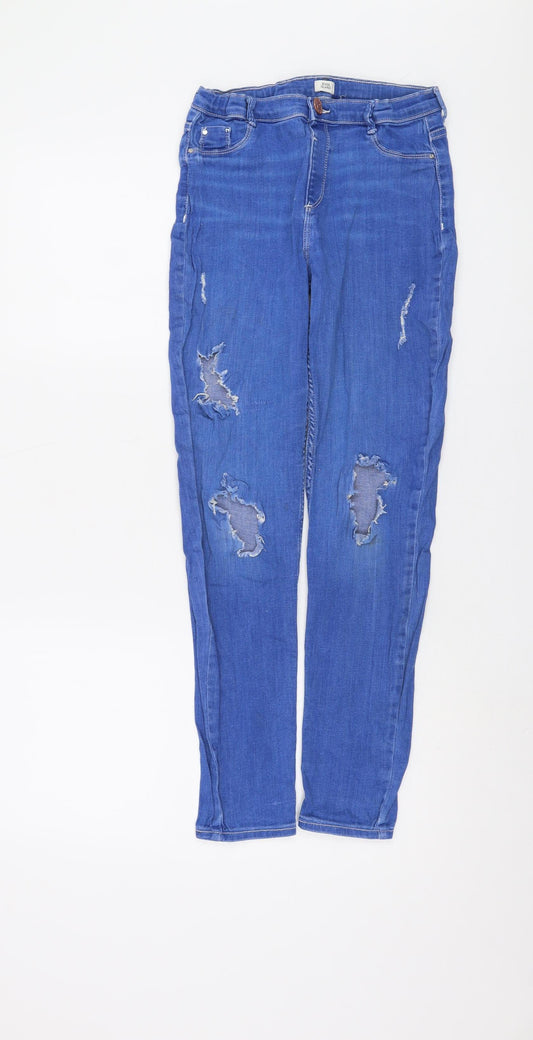 River Island Girls Blue Skinny Ripped Jeans 12 Years