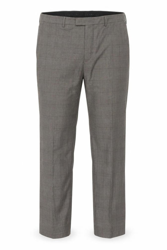 Front view of Greenwoods Men's Grey Check Tailored Trousers 40in