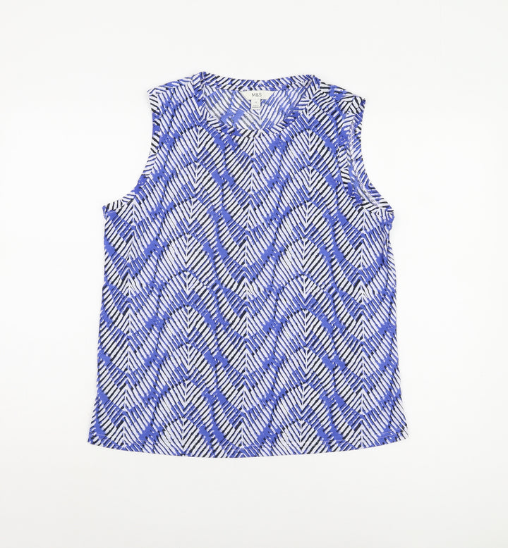 Marks and Spencer Women's Blue Geometric Tank Top