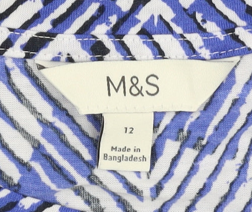 Marks and Spencer Women's Blue Geometric Tank Top