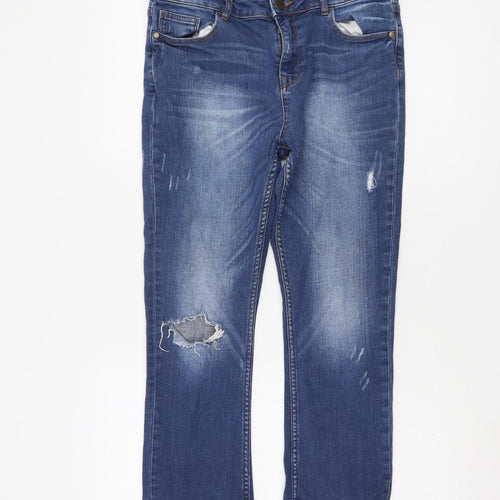 Fat Face Womens Blue Straight Jeans Size 6 Distressed