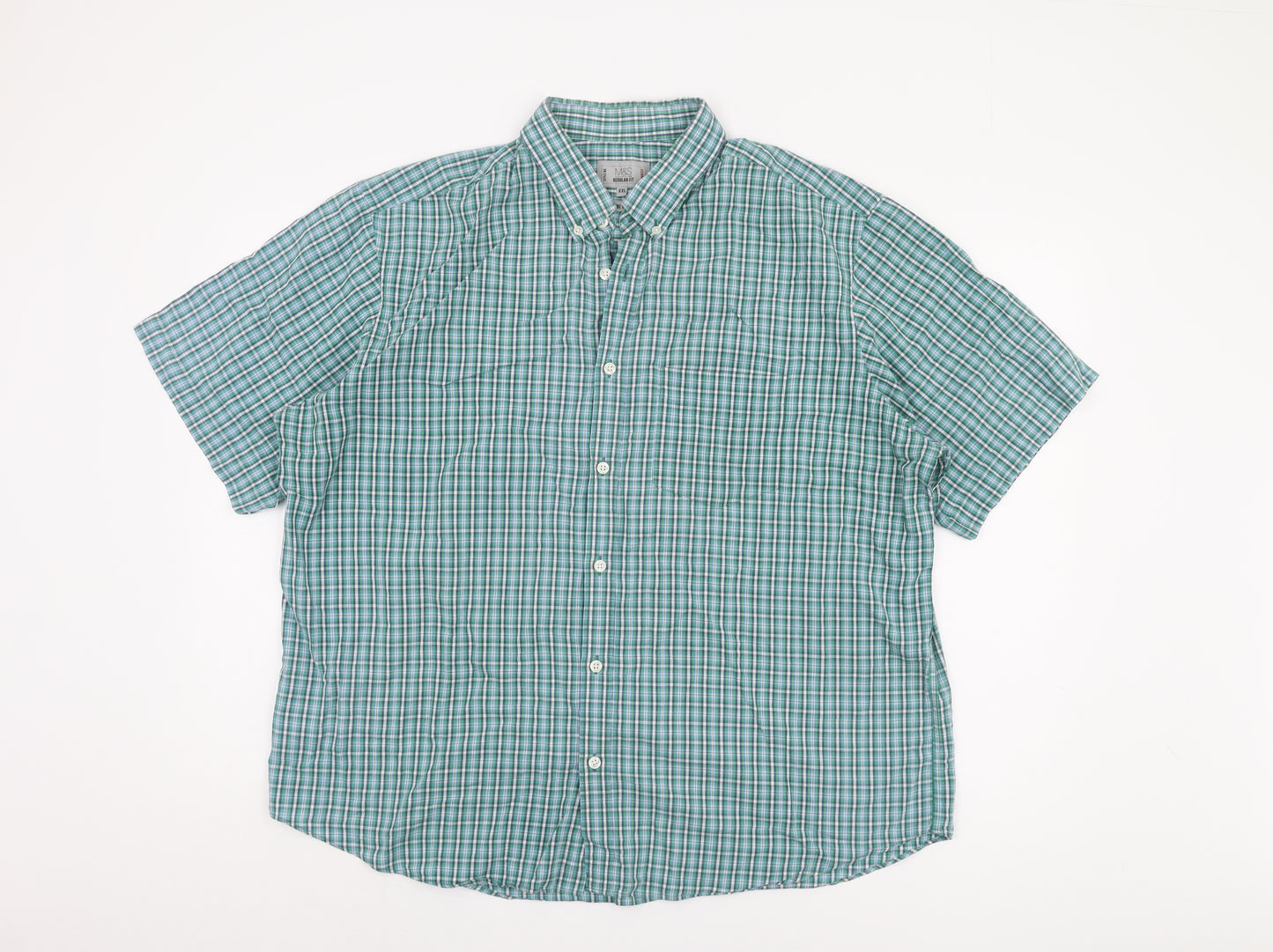 Marks and Spencer Men's Green Check Shirt 2XL Regular