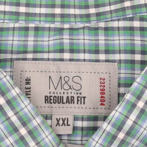 Marks and Spencer Men's Green Check Shirt 2XL Regular