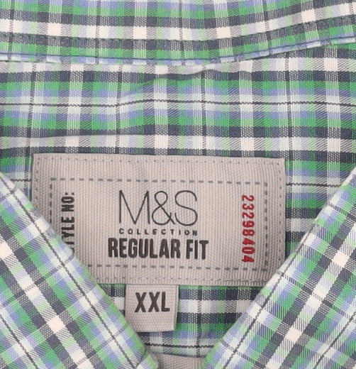 Marks and Spencer Men's Green Check Shirt 2XL Regular