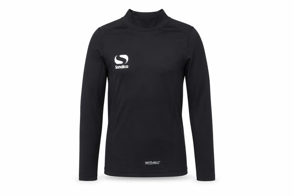Front view of Sondico boys’ black long sleeve top, 7-8 years