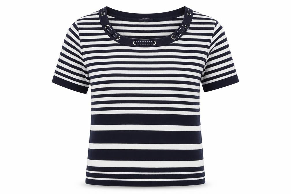 Front view of Country Casuals Women's L Black & White Striped T-Shirt
