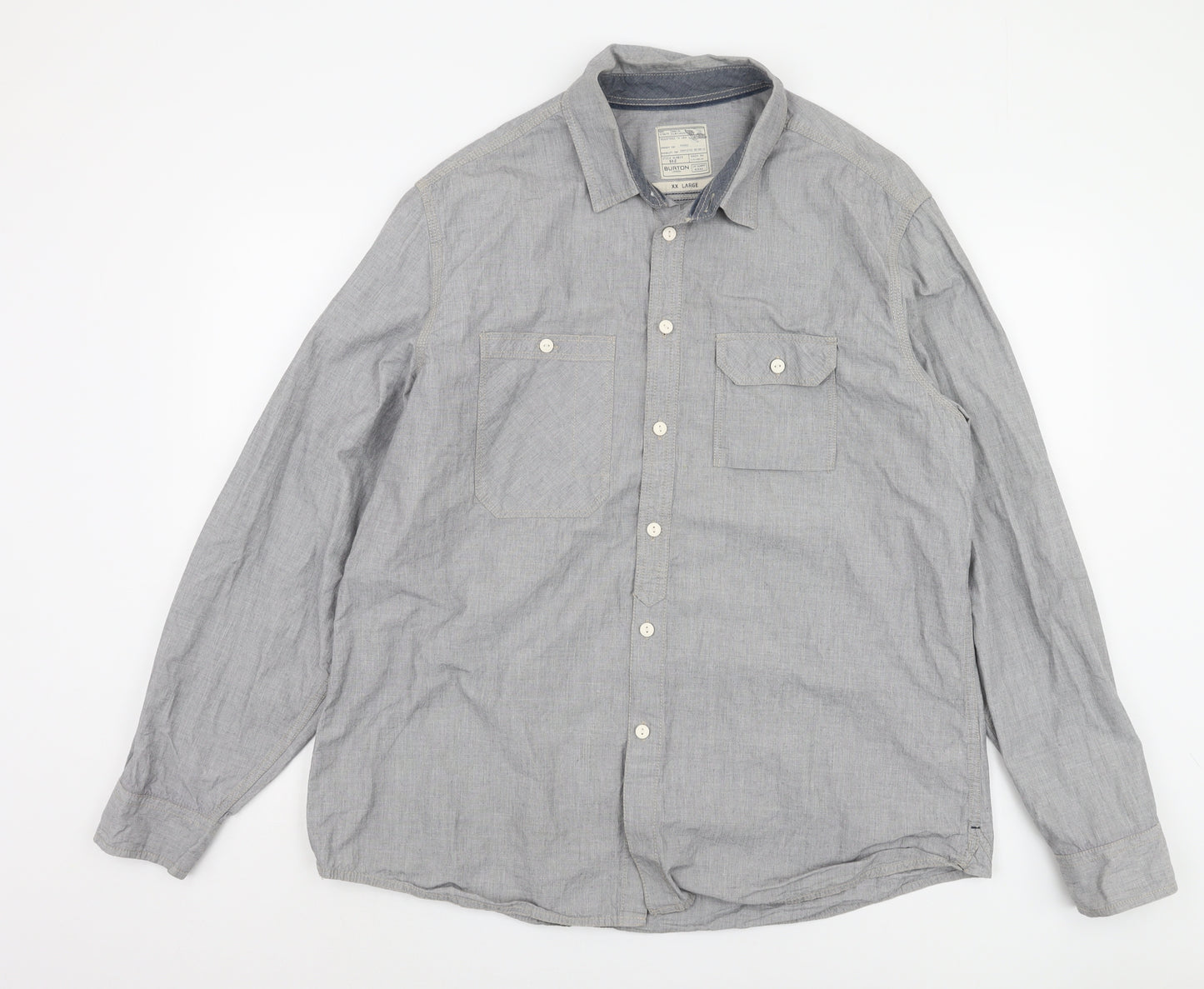 Burton London Men's Grey 2XL Cotton Casual Shirt