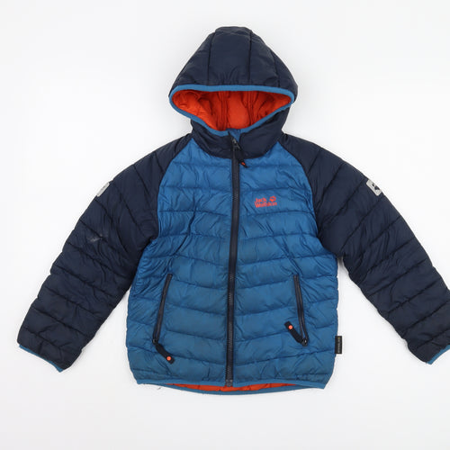 Jack Wolfskin Boys Blue Puffer Jacket UK 8 Hooded Winter