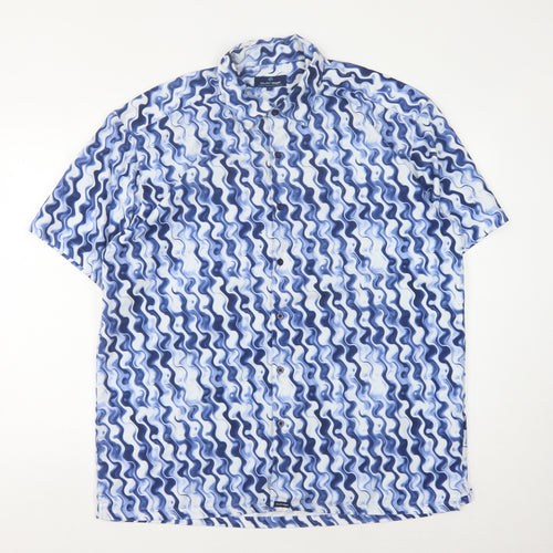 Outrage Men's Blue Geometric Short Sleeve Shirt S