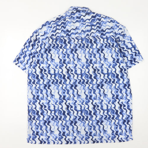 Outrage Men's Blue Geometric Short Sleeve Shirt S