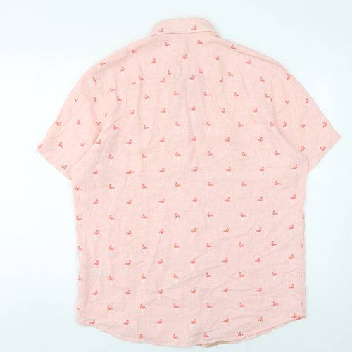 Next Men's Pink Flamingo Short Sleeve Shirt - M