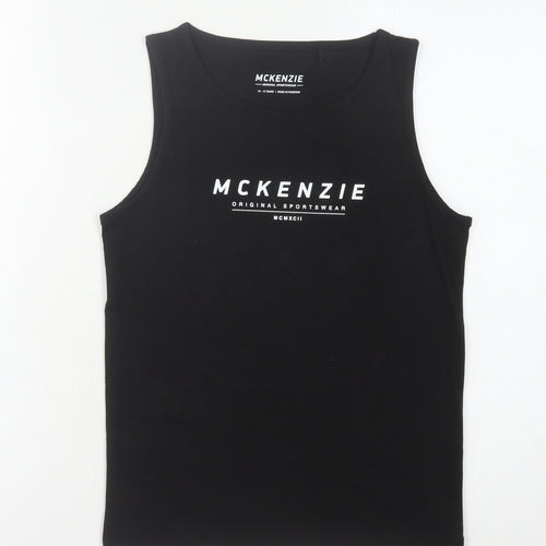 McKenzie Boys Black Cotton Tank 10-11Y Casual Logo Sleeveless