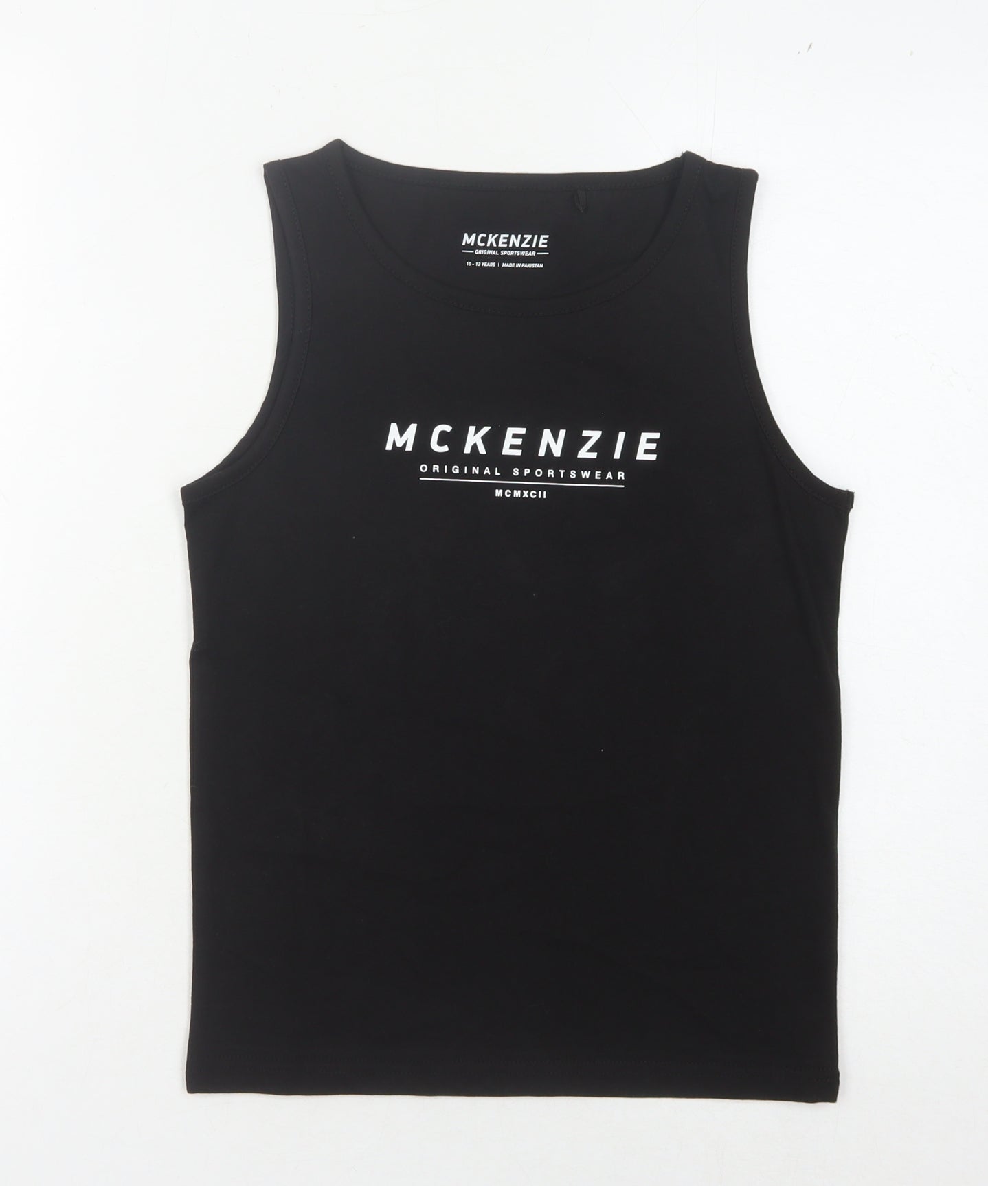 McKenzie Boys Black Cotton Tank 10-11Y Casual Logo Sleeveless
