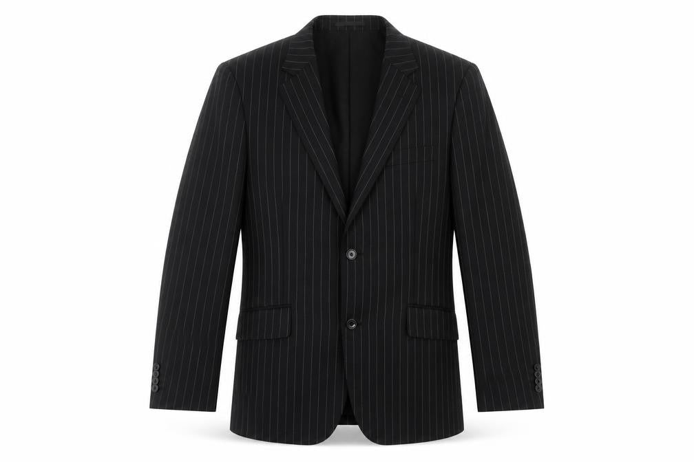 Front view of T.M. Lewin Men's Black Wool Striped Blazer, size 39