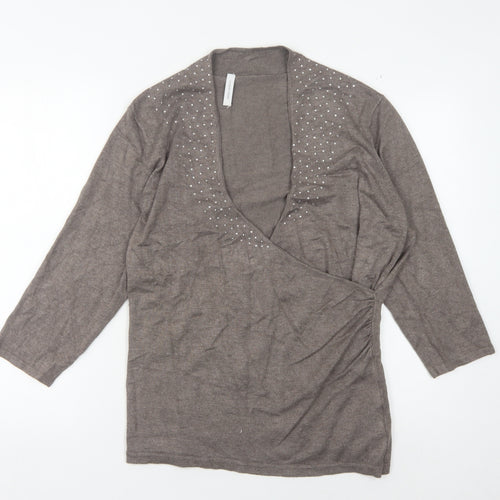 Windsmoor Women's Brown Wrap Jumper, M, Studded V-Neck