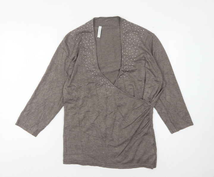 Windsmoor Women's Brown Wrap Jumper, M, Studded V-Neck