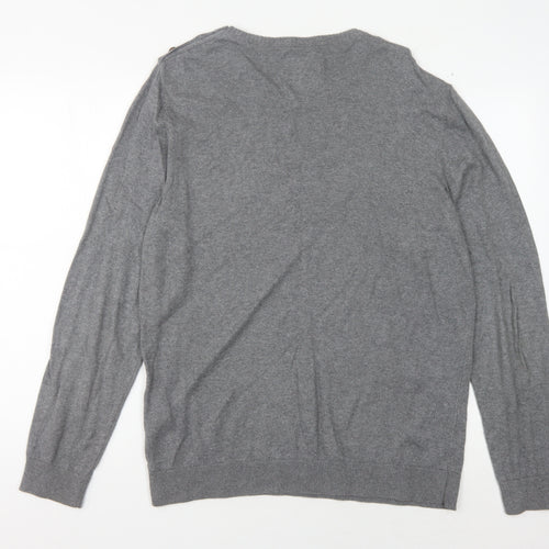 Jack & Jones Men's Grey Pullover Jumper L Button Accent