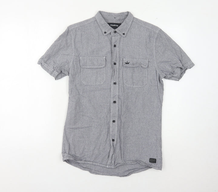 Firetrap Men's Grey Button-Up Shirt - Size S